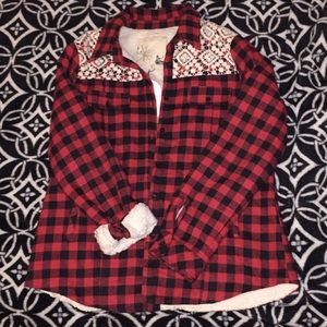 NWT En Crème Flannel Jacket with Sherpa Lining